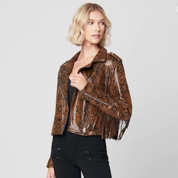 BLANK NYC WORD OF MOUTH SNAKE PRINT FAUX LEATHER FRINGE ZIP UP JACKET SIZE SMALL - Picture 3 of 16